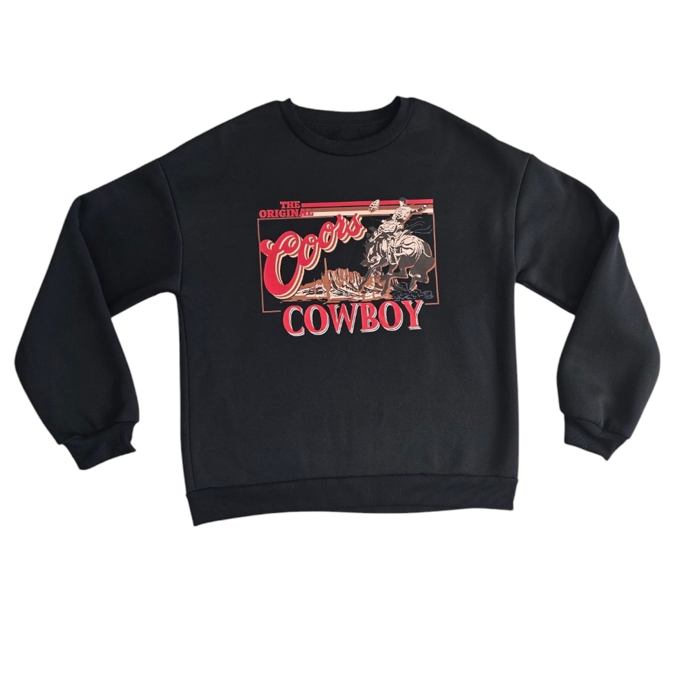Coors Banquet Cowboy Womens Black Crewneck Sweatshirt Size M